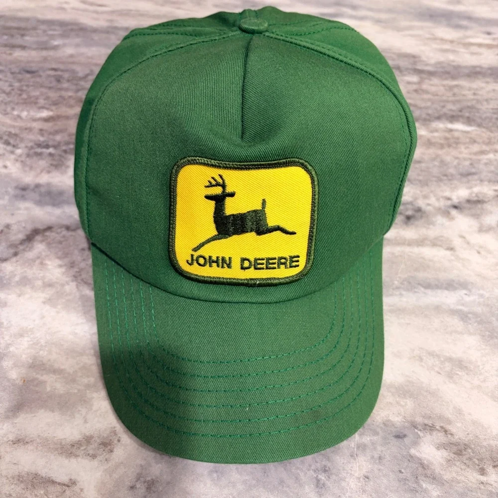 Vintage John Deere Green Snapback Trucker Hat Yellow Logo Patch Mens Cap